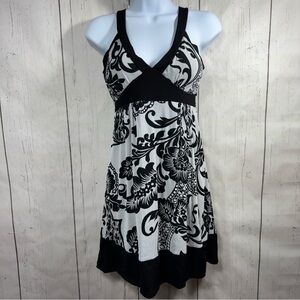 Wet Seal Black & White Halter Dress Size Y2K Coquette Floral Babydoll Flowy